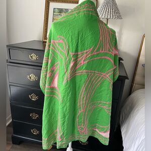 Tory Burch Green and Pink Patterned Scarf